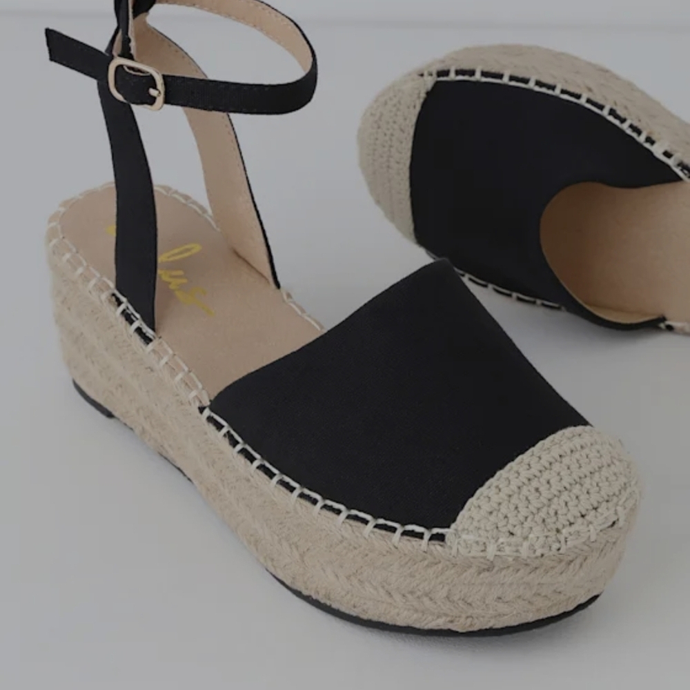 Elegant Black Espadrille Platform Sandals